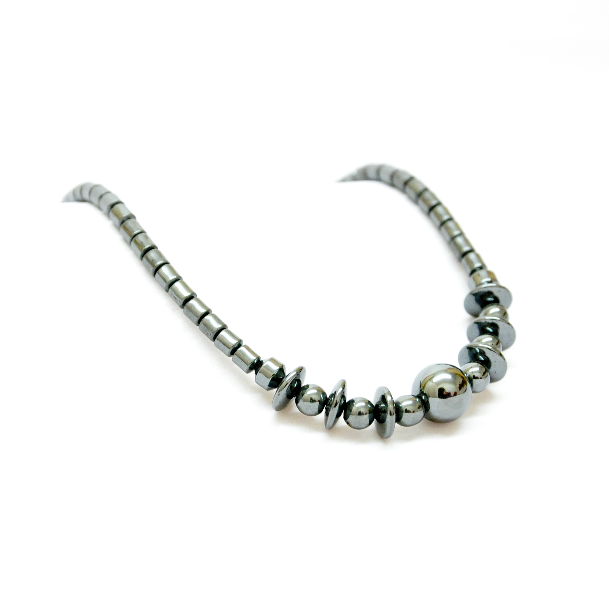 Hematite sphere and disc necklace