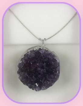 Uruguan Amethyst Round Pendant approximately 3 x 3 cm; Length of the chain is 60 cm
