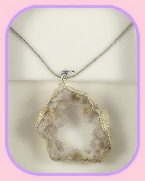 Rough Sliced Geode Pendant approximately 3 x 3 cm; Length of the chain is 60 cm